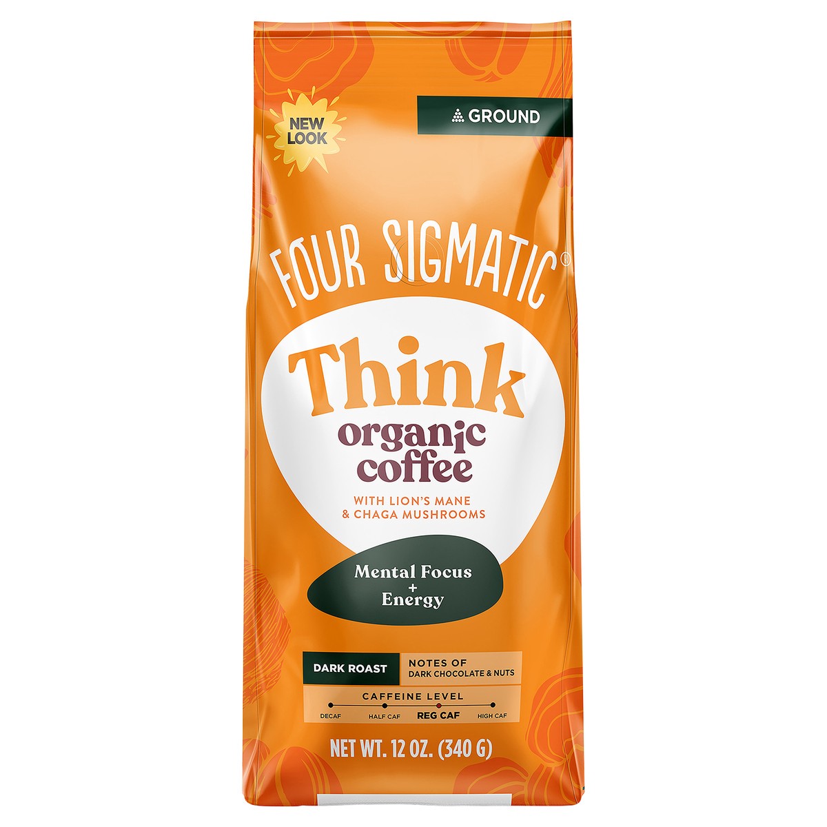 slide 1 of 4, Four Sigmatic Focus Organic Dark Roast Ground Coffee, 12 oz