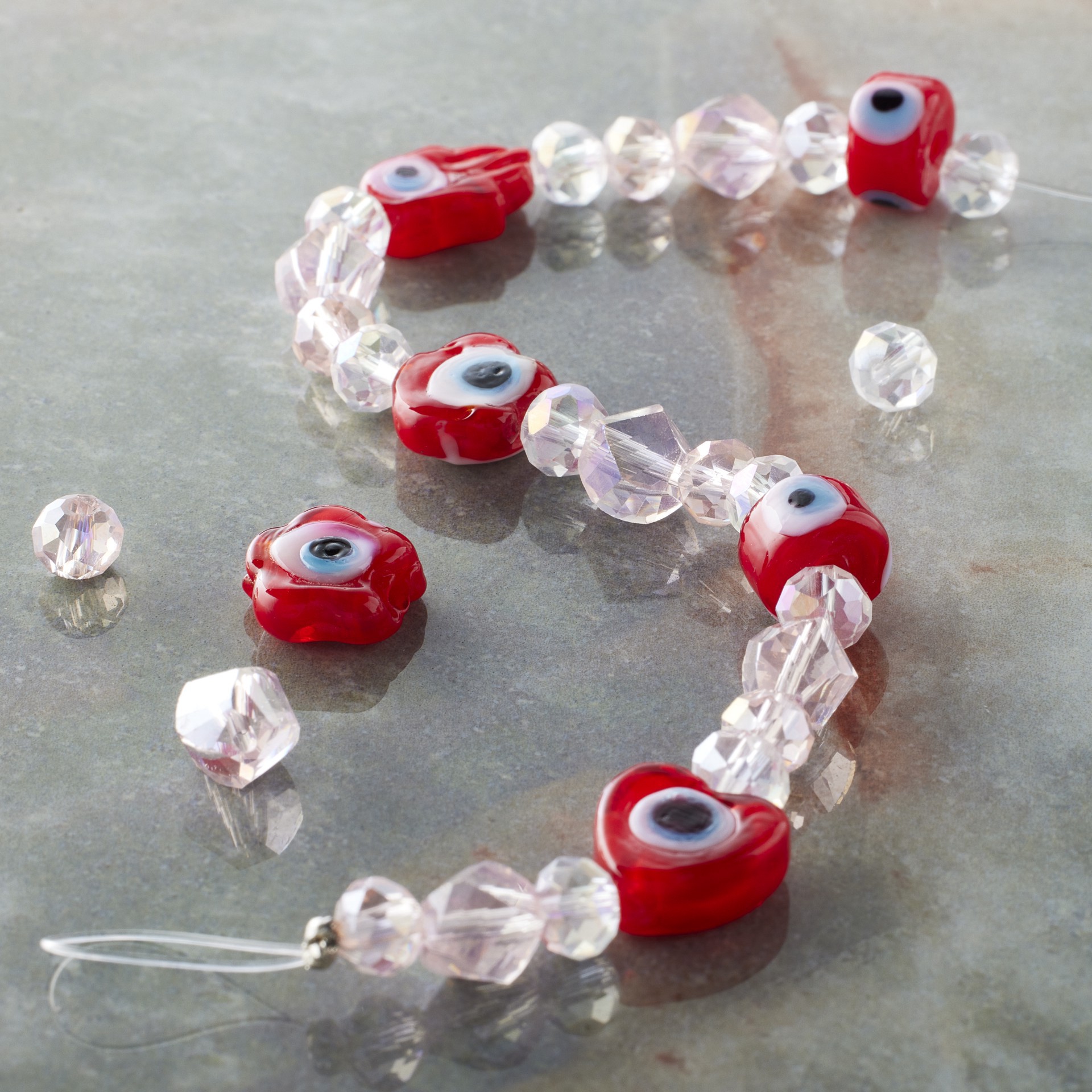 slide 3 of 3, Red Evil Eye Lampwork Glass Bead Mix By Bead Landing, 6mm x 9mm