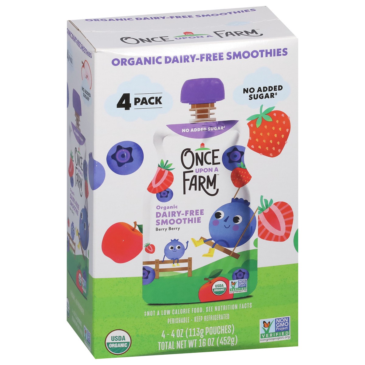 slide 2 of 13, Once Upon a Farm 4 Pack Organic Dairy-Free Berry Berry Smoothie 4 - 4 oz Pouches, 4 ct