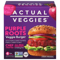 Actual Veggies Purple Roots Veggie Burger with Purple Sweet Potato, Purple Carrot & Beet 4 - 3 oz Patties