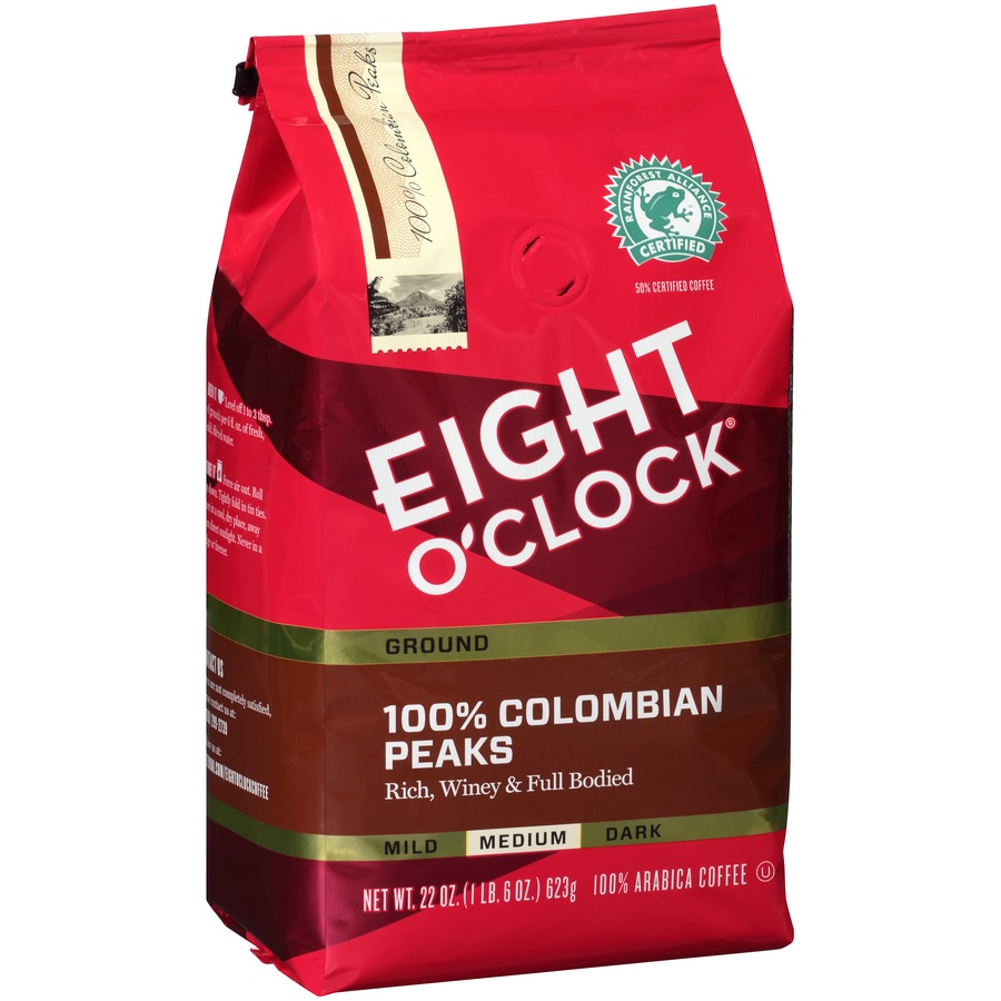 slide 5 of 7, Eight O'Clock Coffee Coffee, Ground, Medium Roast, 100% Colombian Peaks, 22 oz