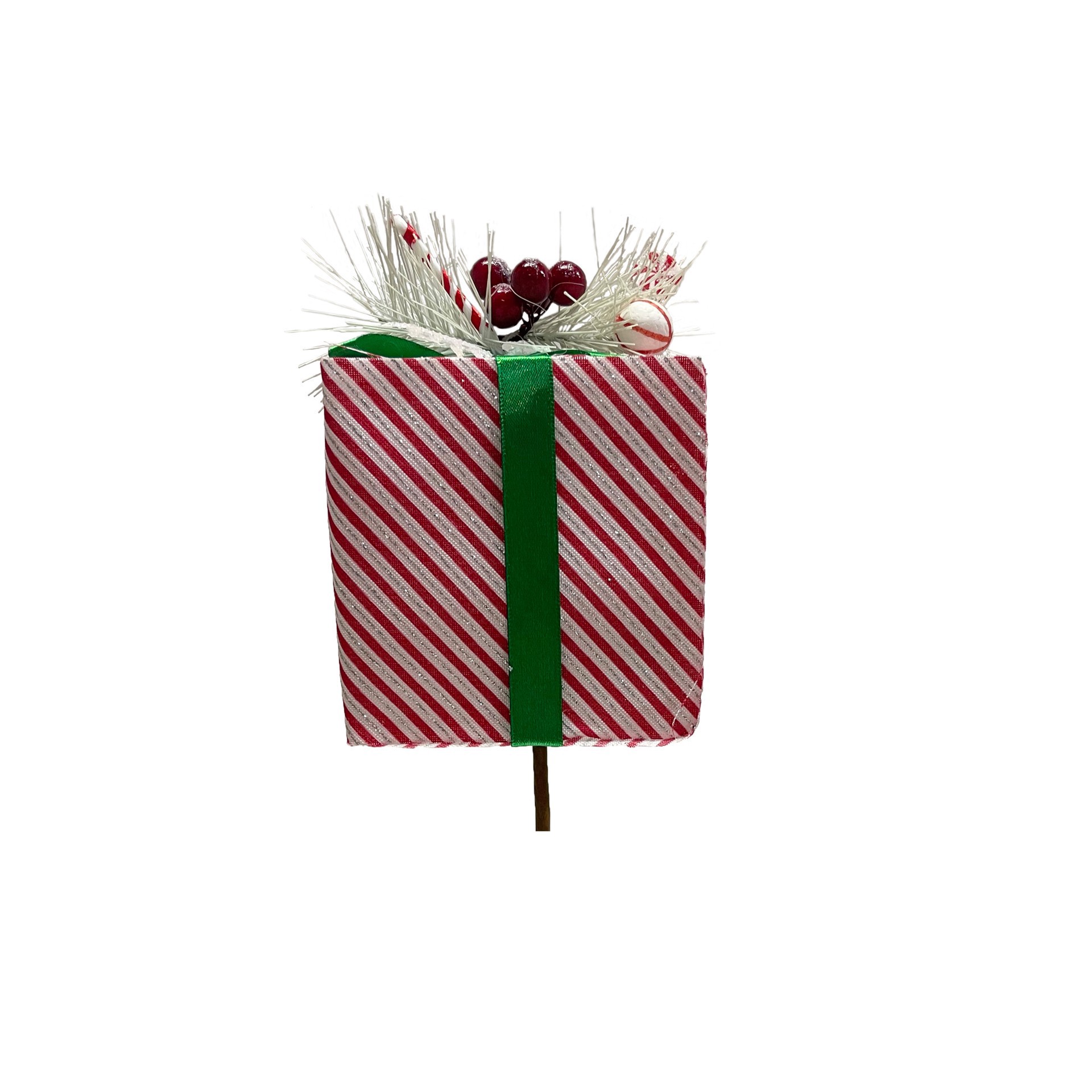 slide 2 of 3, 24.5" Red, White & Green Striped Gift Box Stem By Ashland, 4.5 in x 4.5 in x 24.5 in