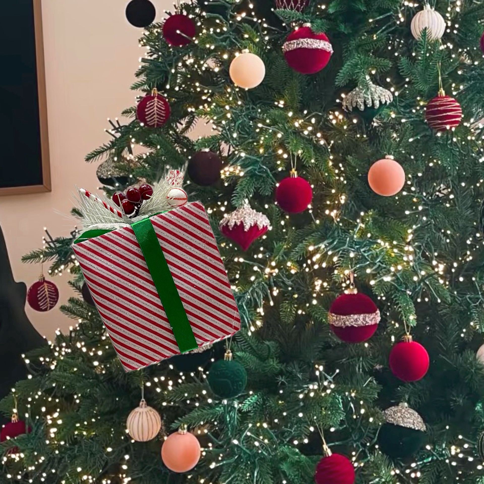 slide 3 of 3, 24.5" Red, White & Green Striped Gift Box Stem By Ashland, 4.5 in x 4.5 in x 24.5 in