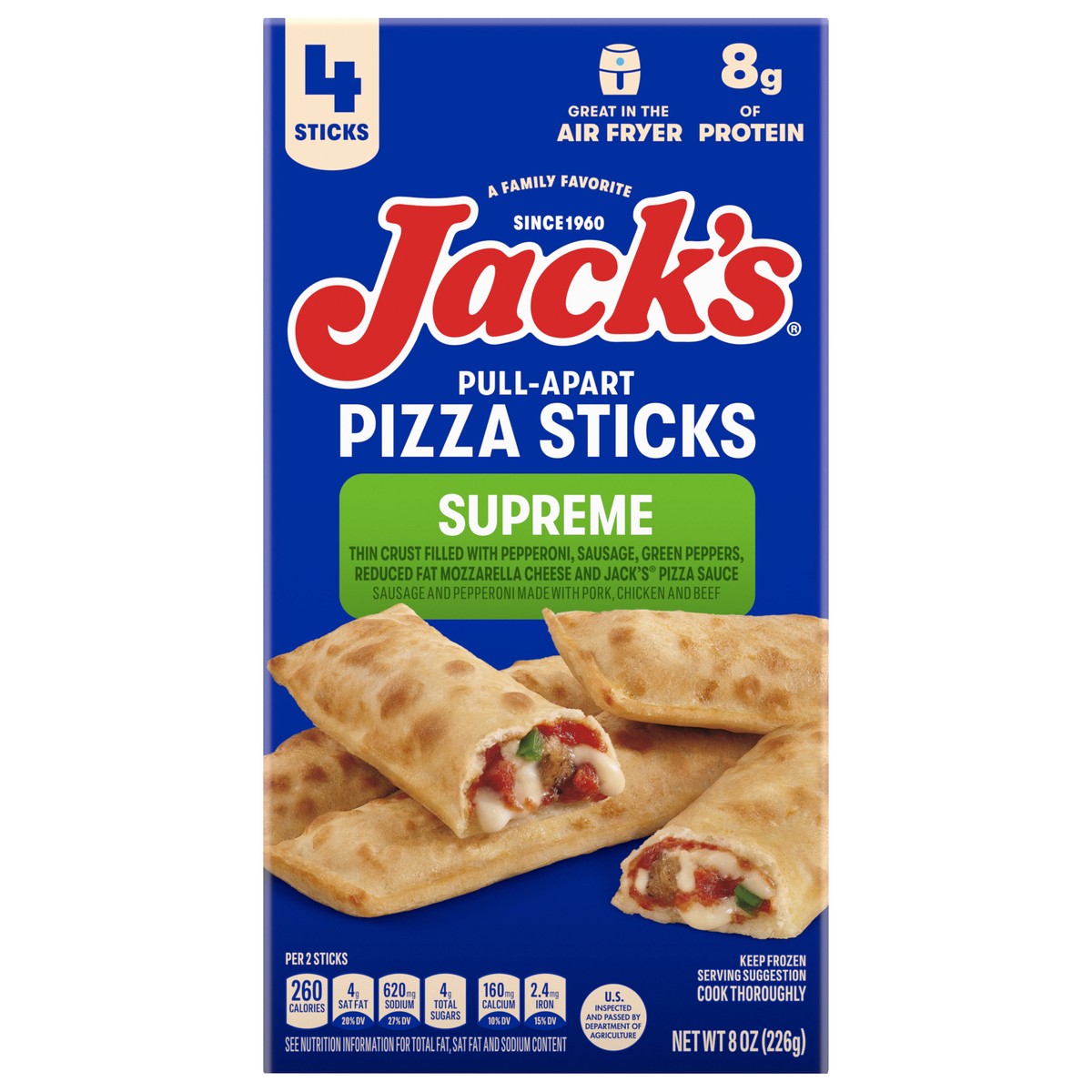 slide 1 of 12, Jack's Jack’s Pull-Apart Supreme Pizza Sticks Extra Large Pizza Frozen Snack Rolls, 4 ct; 8 oz