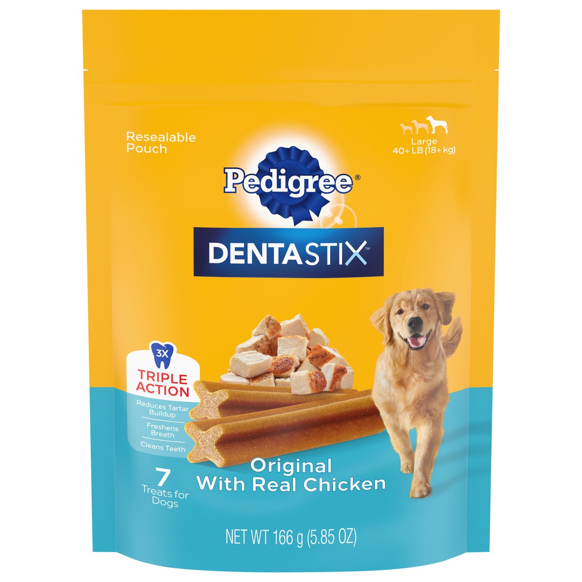 slide 1 of 4, Dentastix Large 40+ Lb (18+ kg) Original with Real Chicken Treats for Dogs 7 ea, 7 ct