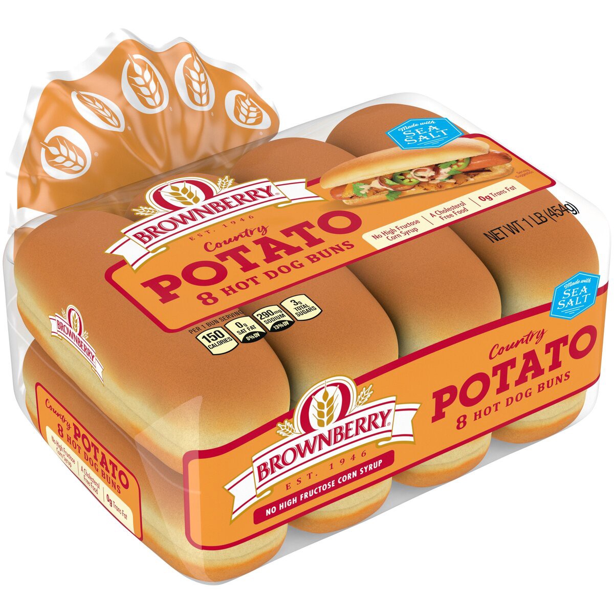 slide 5 of 6, Brownberry Potato Buns, 8 count, Soft Hot Dog Buns, 16 oz Bag, 8 ct