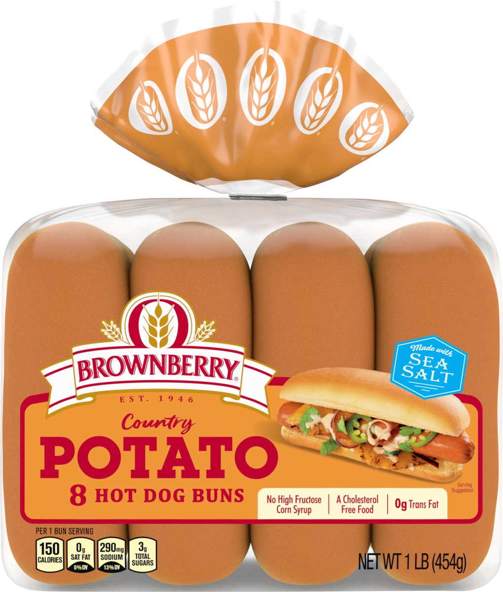 slide 4 of 6, Brownberry Potato Buns, 8 count, Soft Hot Dog Buns, 16 oz Bag, 8 ct