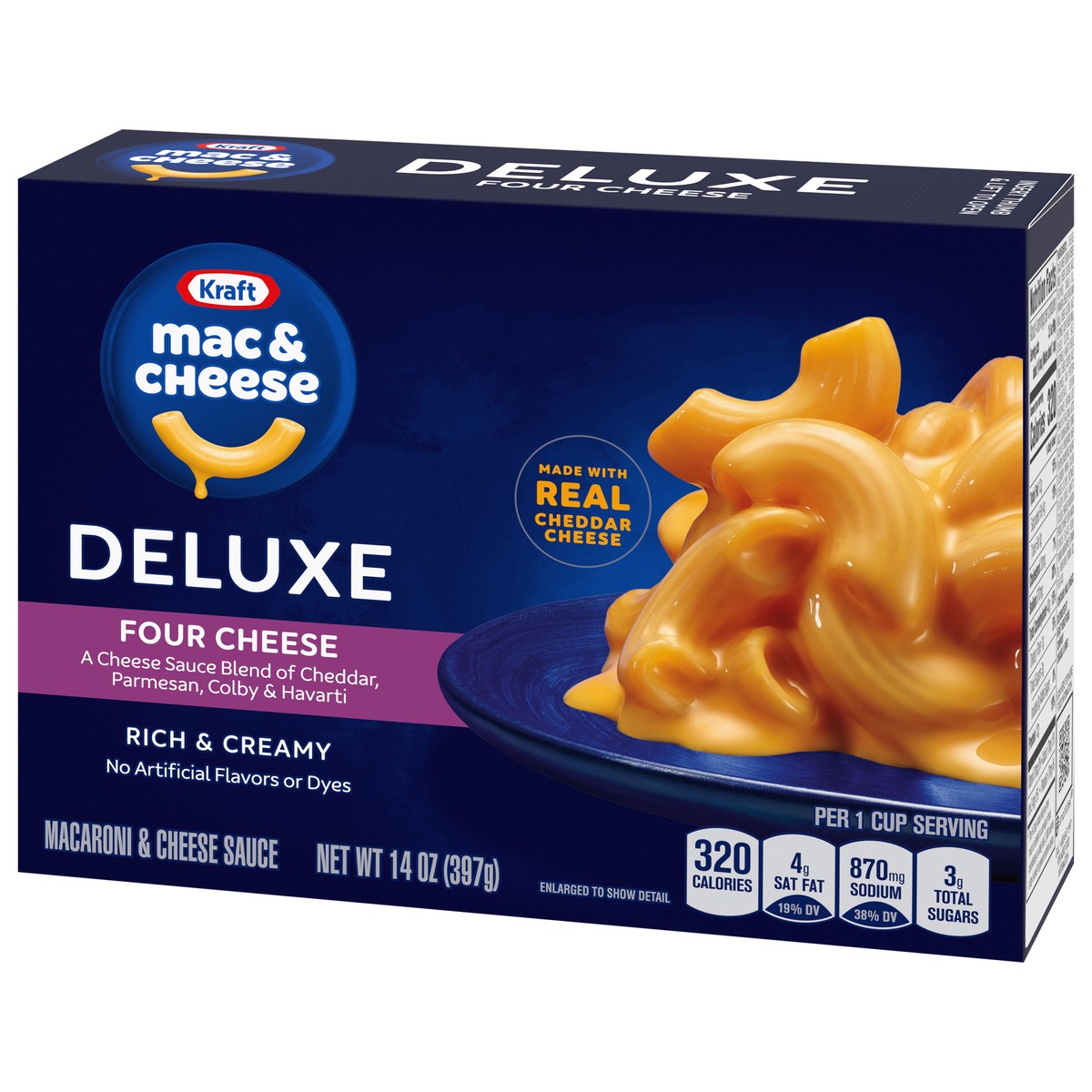 slide 3 of 9, Kraft Deluxe Four Cheese Mac & Cheese Macaroni and Cheese Dinner, 14 oz Box, 14 oz