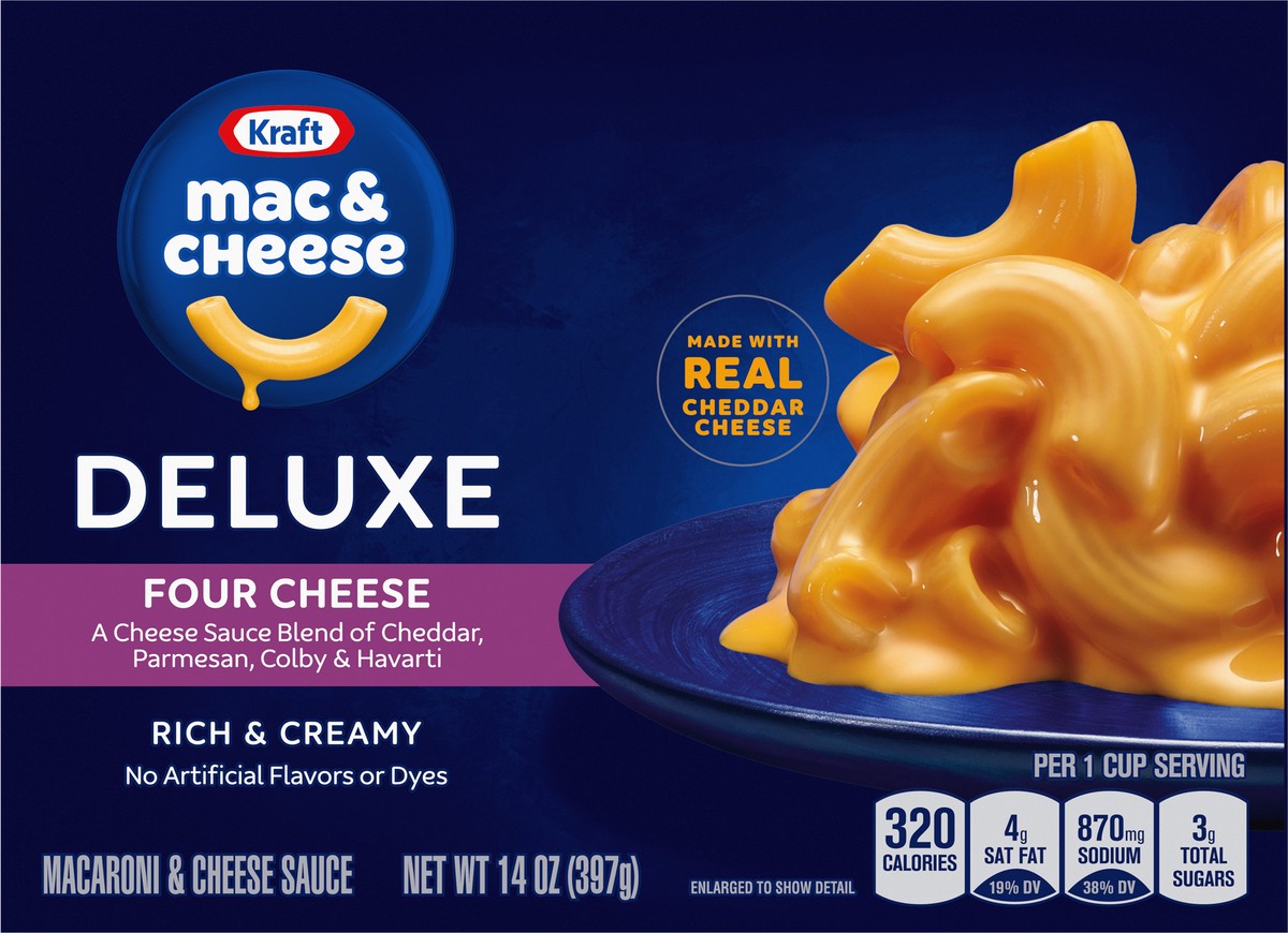 slide 8 of 9, Kraft Deluxe Four Cheese Macaroni and Cheese Dinner, 14 oz