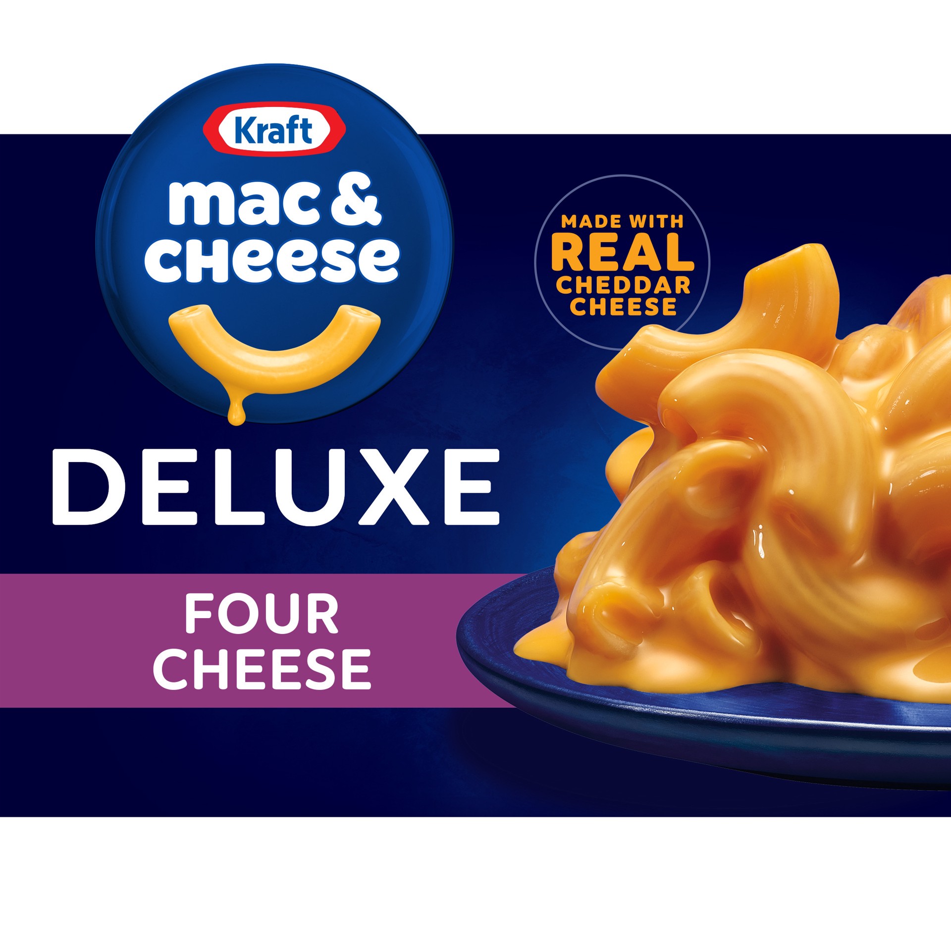 slide 1 of 9, Kraft Deluxe Four Cheese Mac & Cheese Macaroni and Cheese Dinner, 14 oz Box, 14 oz