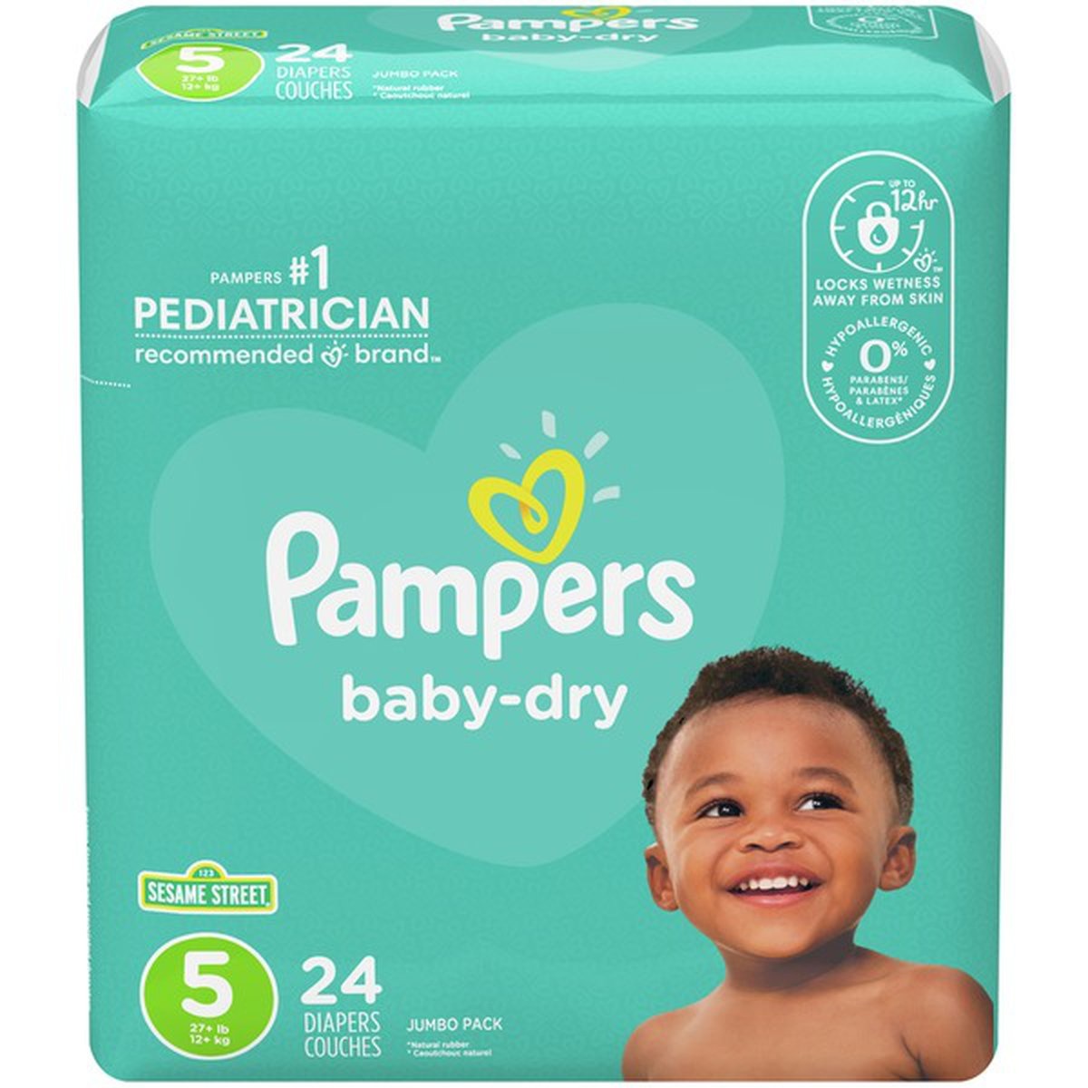 slide 1 of 1, Pampers Baby Dry Diapers, Size 5 (27+ Lb), 24 ct