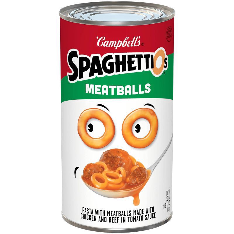 slide 1 of 87, Campbell's SpaghettiOs Canned Pasta with Meatballs, 22.2 oz Can, 22.2 oz