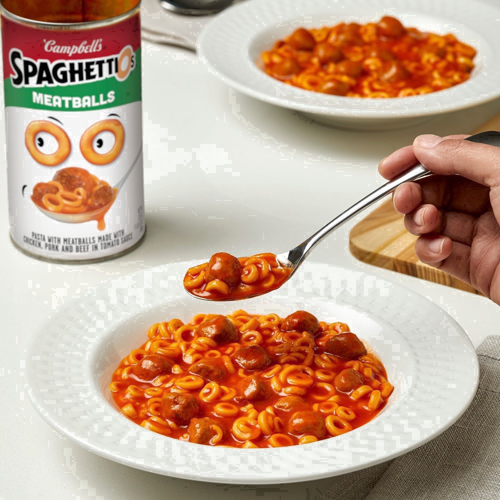 slide 31 of 87, Campbell's SpaghettiOs Canned Pasta with Meatballs, 22.2 oz Can, 22.2 oz