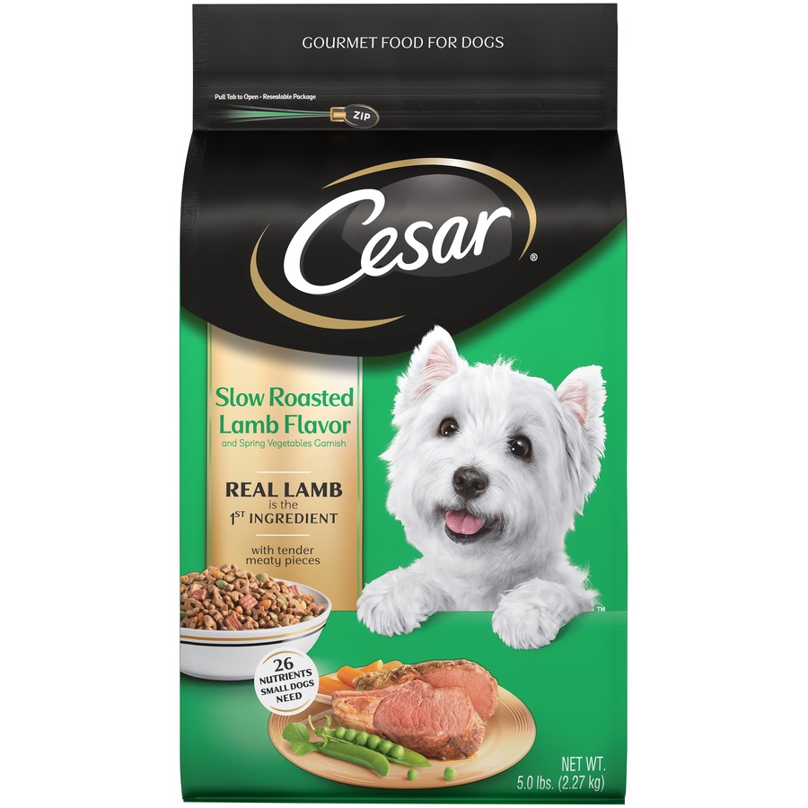 slide 1 of 1, Cesar Slow Roasted Lamb With Spring Vegetables Garnish Dry Small Dog Food, 5 lb