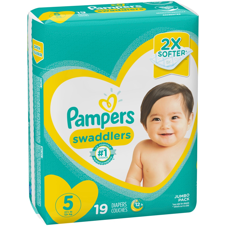 slide 3 of 3, Pampers Swaddlers Diapers Size-5 Jumbo Pack, 19 ct
