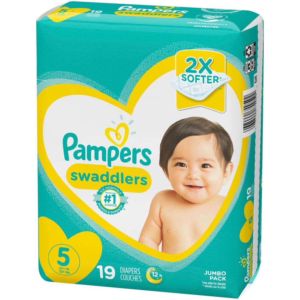 slide 2 of 3, Pampers Swaddlers Diapers Size-5 Jumbo Pack, 19 ct