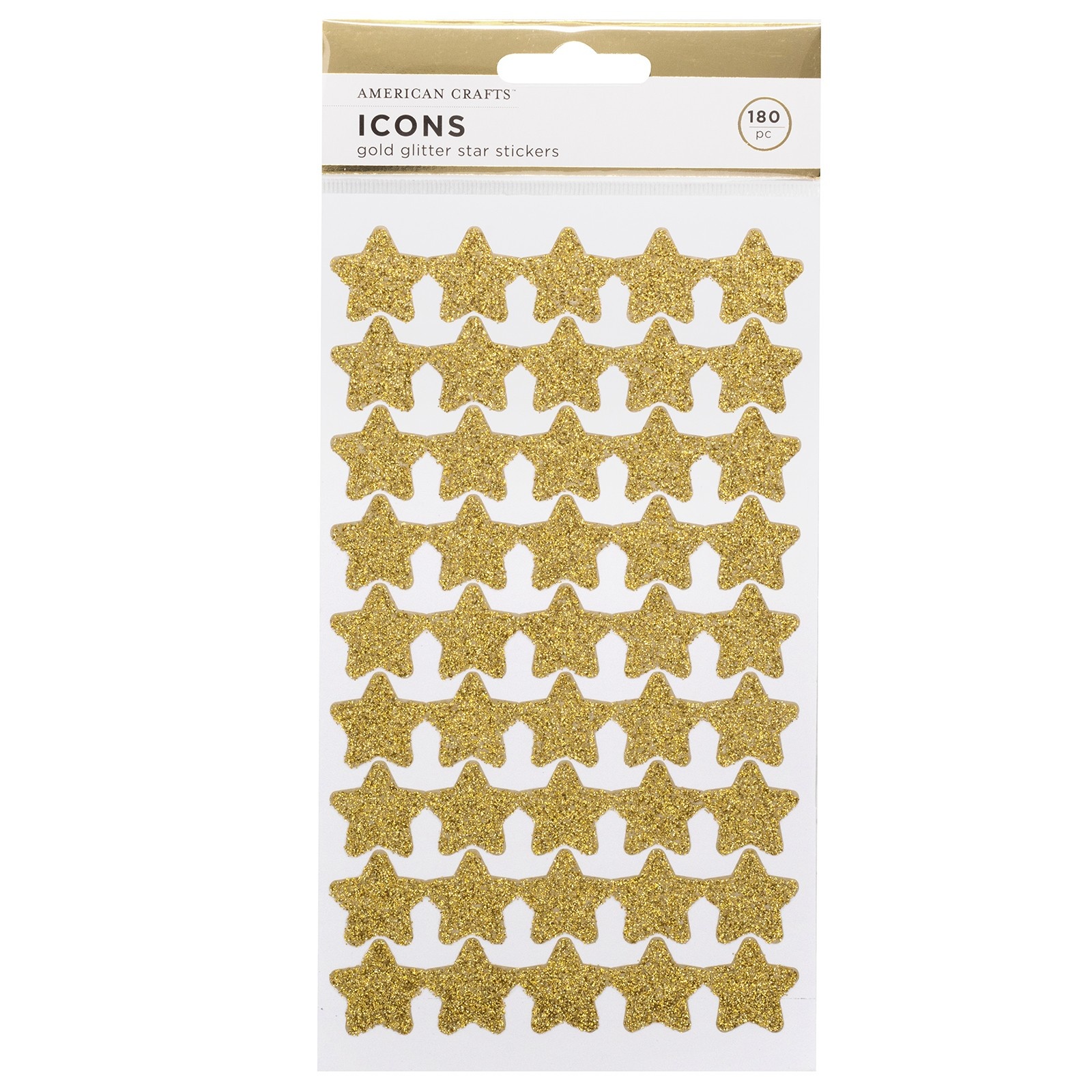 slide 1 of 3, American Crafts Glitter Star Stickers - Gold, 180 ct