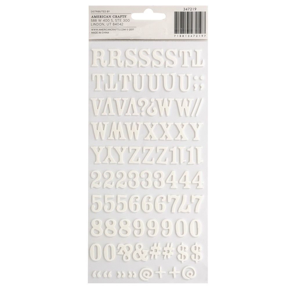 slide 2 of 3, American Crafts White Foam Stickers Alpha & Number, 126 ct