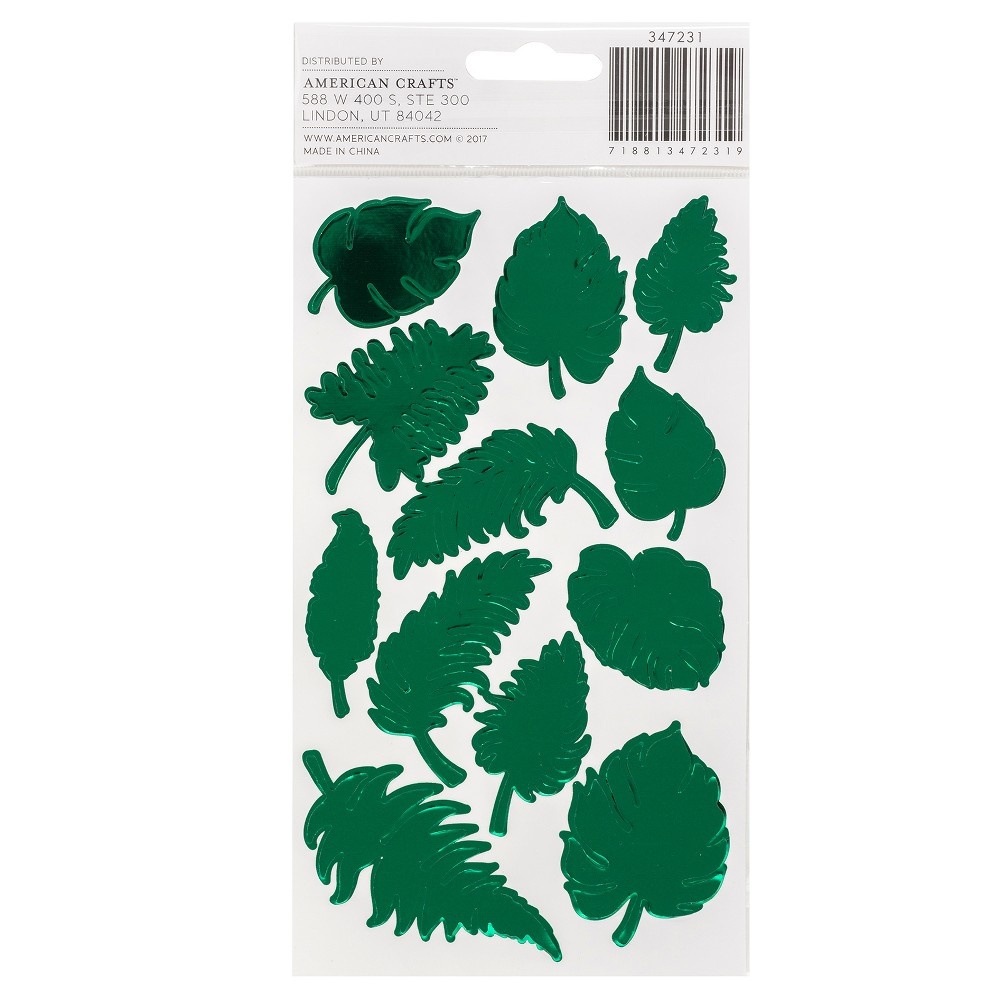 slide 2 of 3, American Crafts Green Foil Leaf Stickers, 48 ct