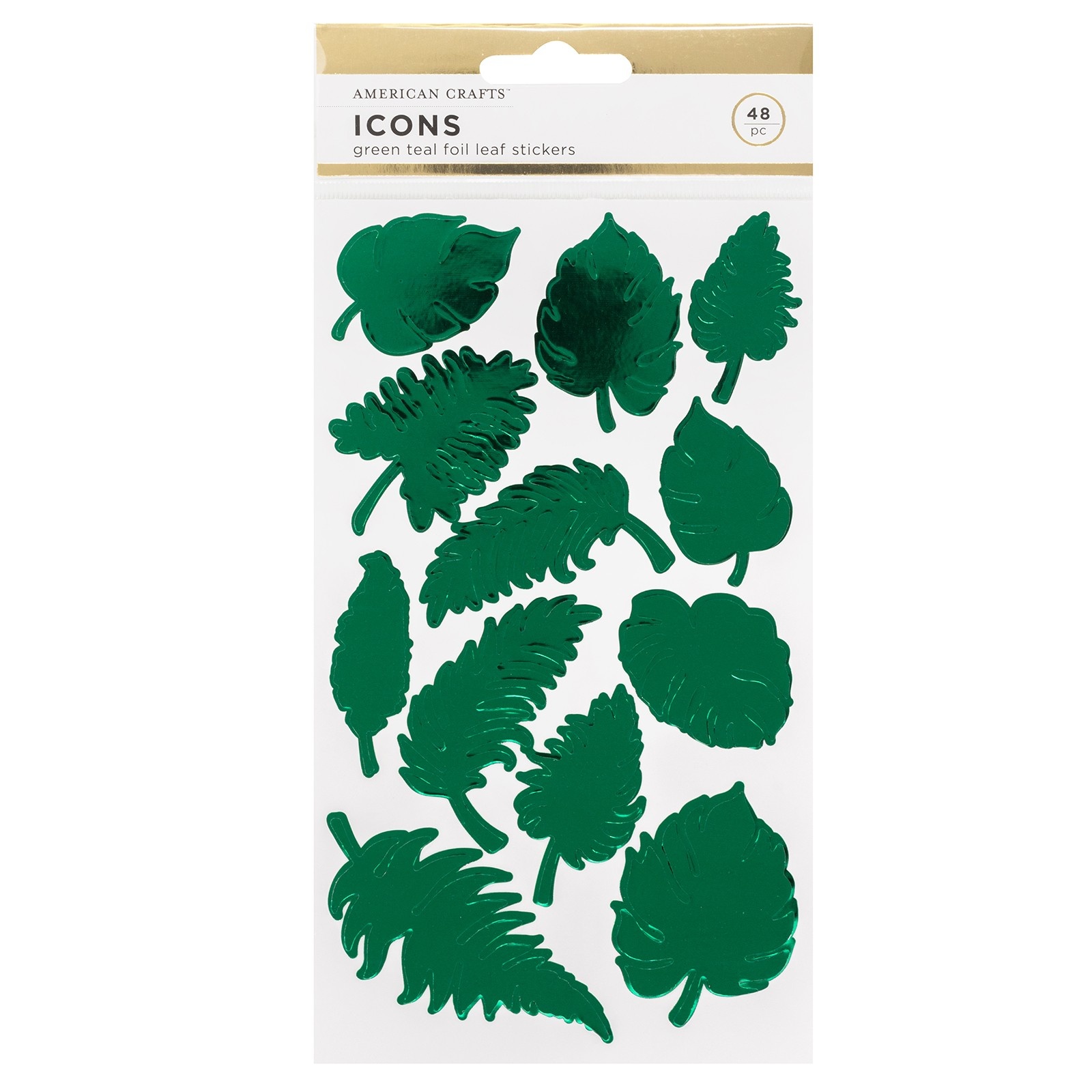 slide 1 of 3, American Crafts Green Foil Leaf Stickers, 48 ct