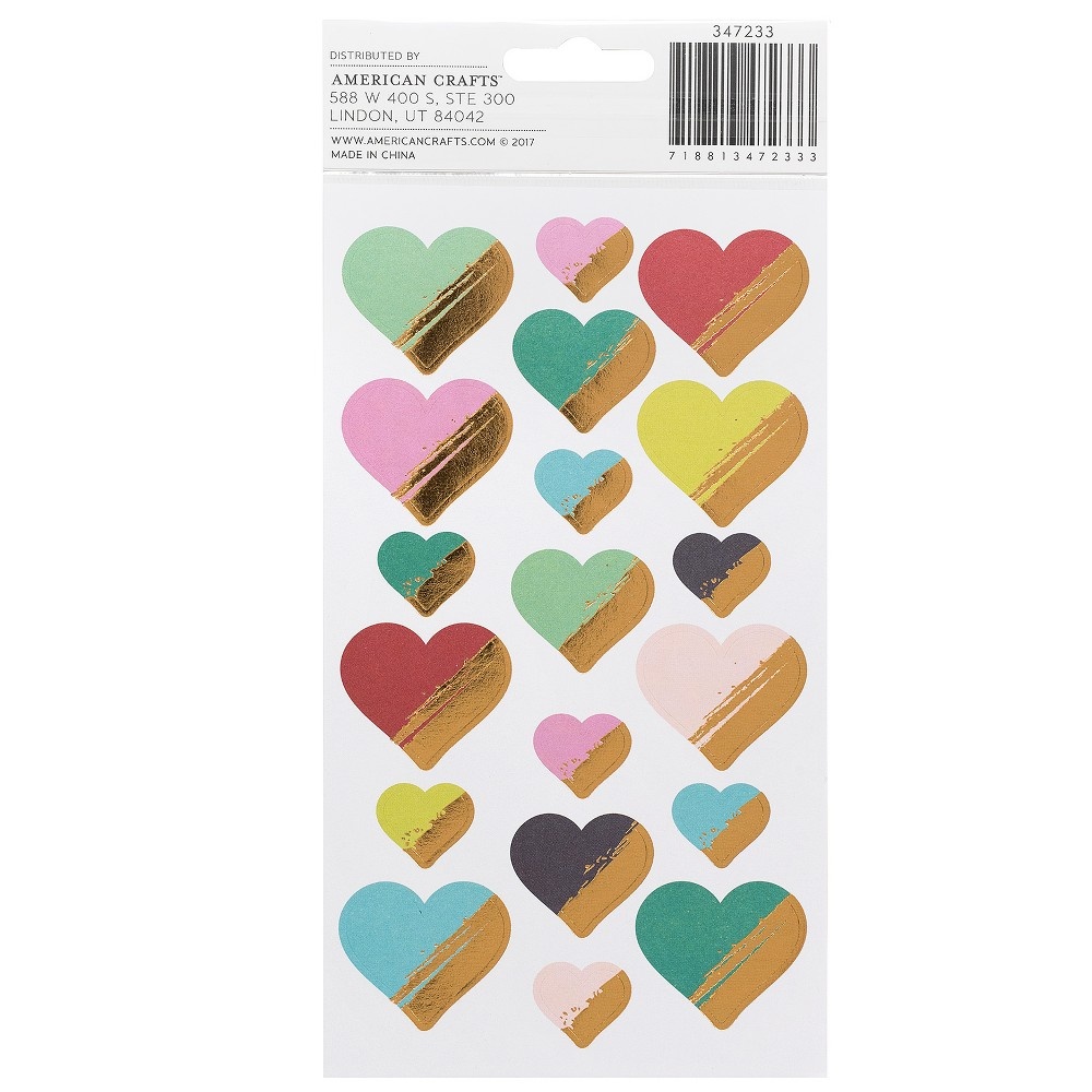 slide 2 of 3, American Crafts Gold Foil Hear Stickers, 76 ct