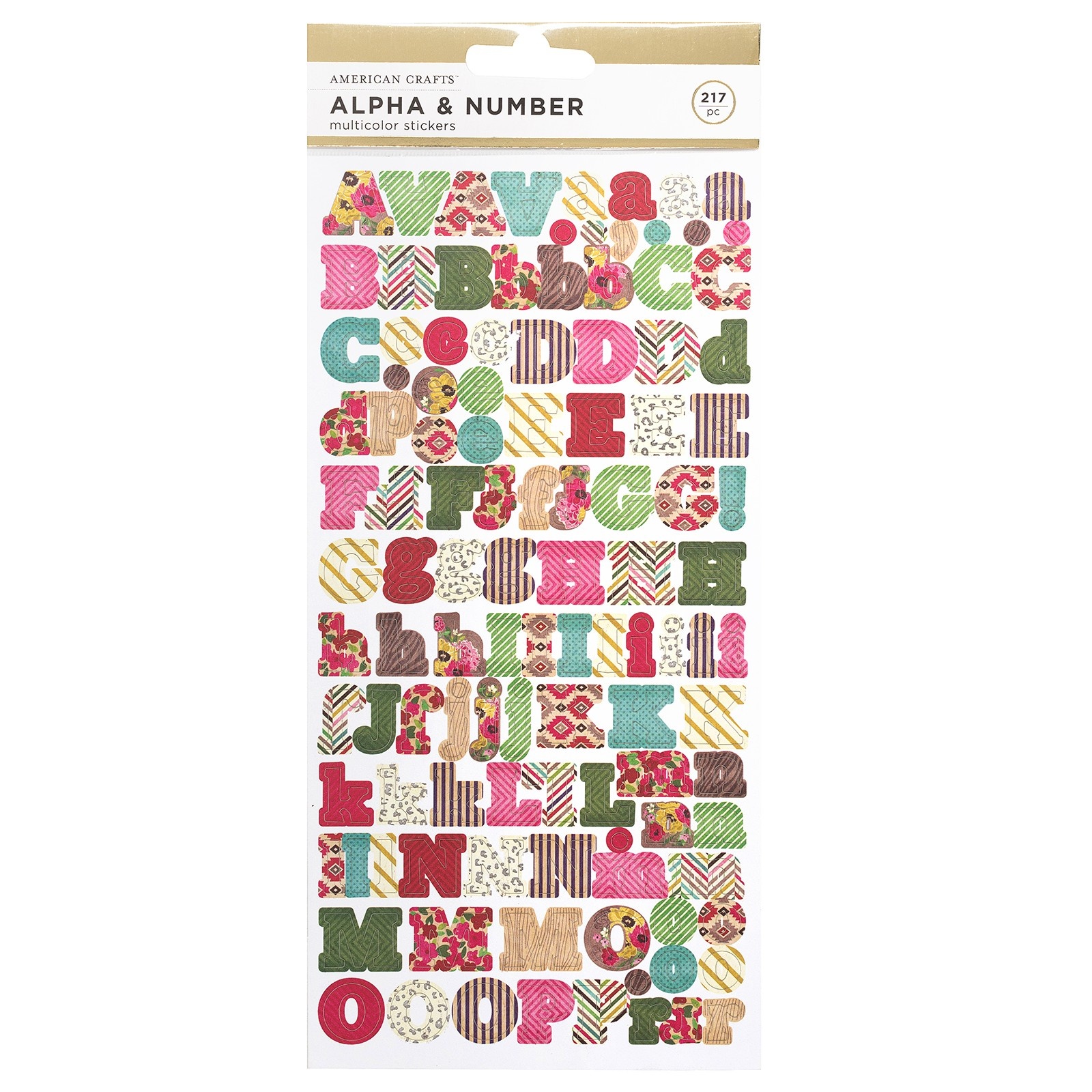 slide 1 of 3, American Crafts Chipboard Stickers Alpha & Number Patterns, 217 ct