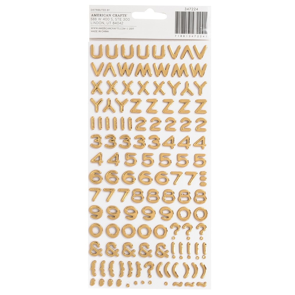 slide 2 of 3, American Crafts Foam Stickers Alpha & Number Gold, 249 ct