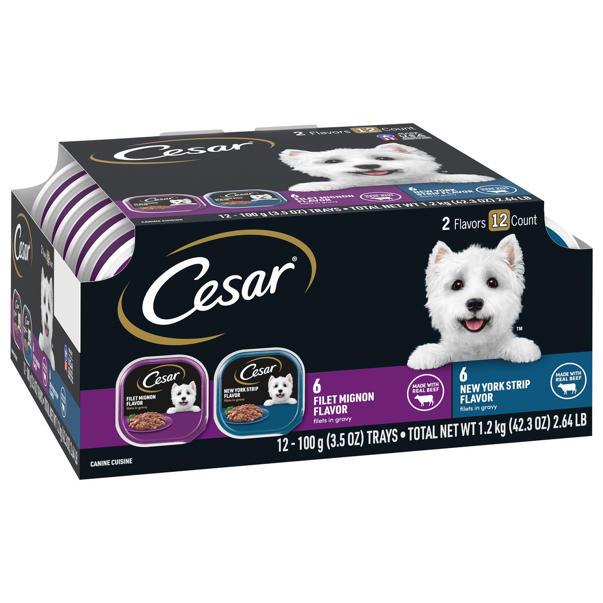 slide 3 of 9, Cesar Filet Mignon Flavor/New York Strip Flavor Canine Cuisine 12 - 3.5 oz ea, 12 ct