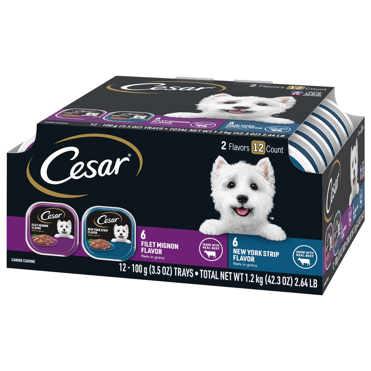 slide 2 of 9, Cesar Filet Mignon Flavor/New York Strip Flavor Canine Cuisine 12 - 3.5 oz ea, 12 ct