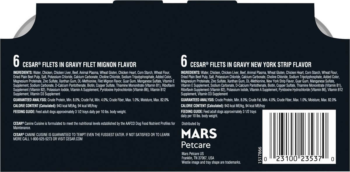 slide 6 of 9, Cesar Filet Mignon Flavor/New York Strip Flavor Canine Cuisine 12 - 3.5 oz ea, 12 ct