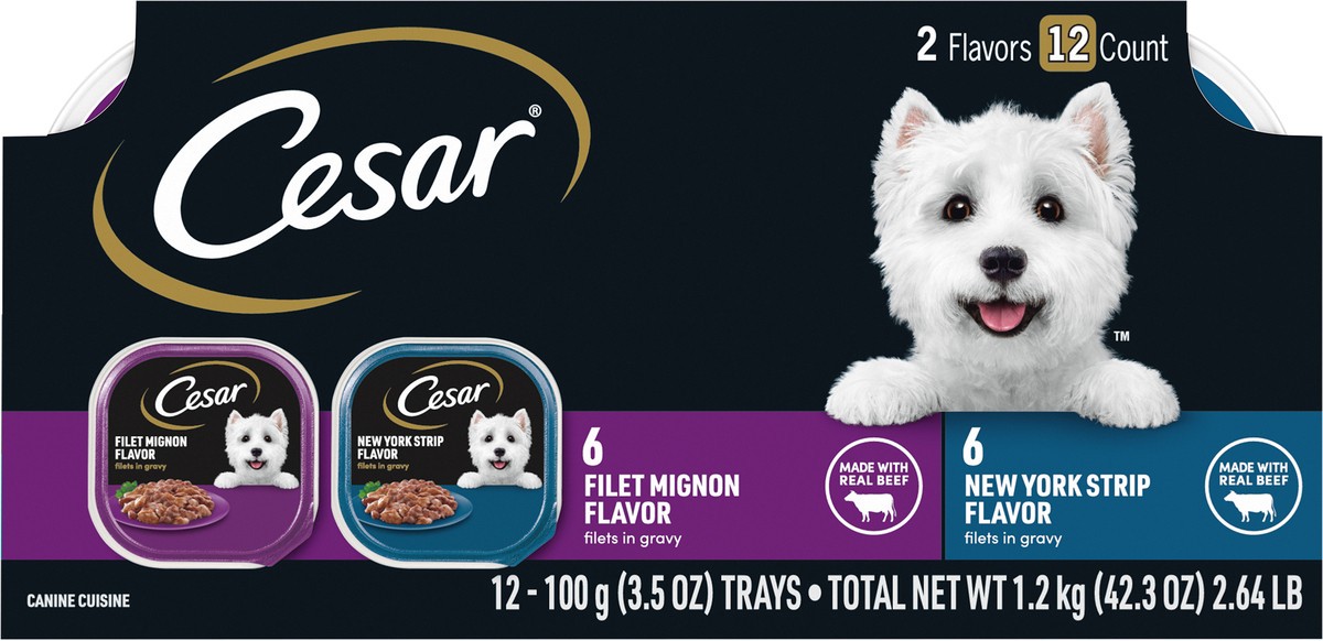 slide 9 of 9, Cesar Filet Mignon Flavor/New York Strip Flavor Canine Cuisine 12 - 3.5 oz ea, 12 ct