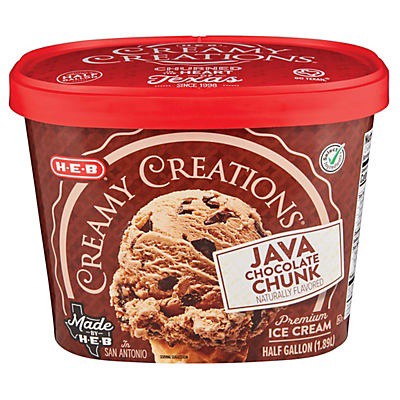 slide 1 of 1, H-E-B Creamy Creations Java Chocolate Chunk Ice Cream, 1/2 gal