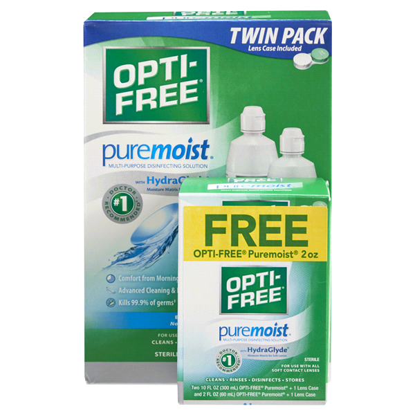 slide 1 of 1, Opti-Free PureMoist Multi-Purpose Disinfecting Solution - Twin Pack, 20 fl oz