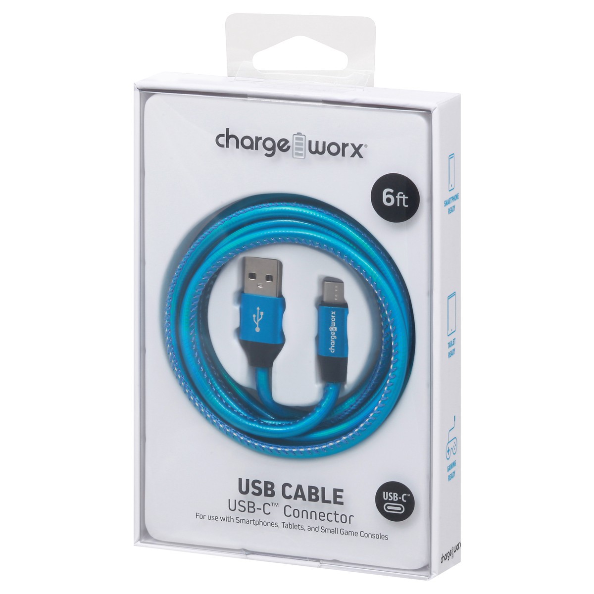 slide 5 of 11, Chargeworx Blue USB-C Cable, 6 ft