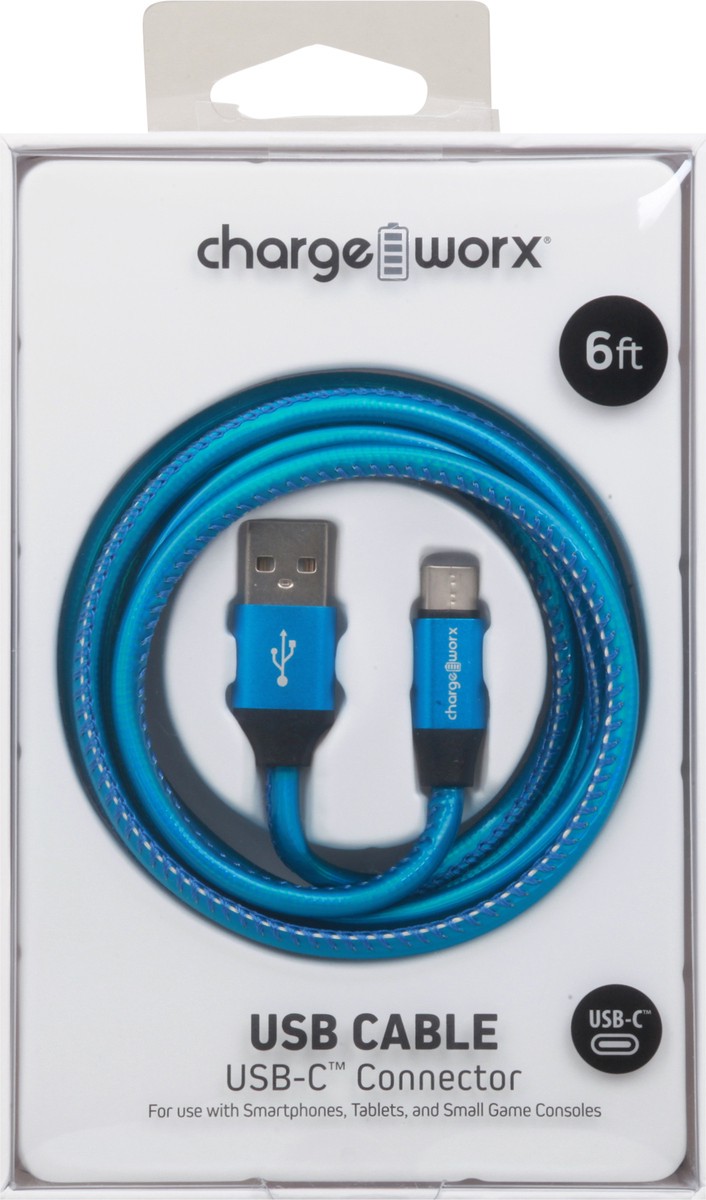 slide 3 of 11, Chargeworx Blue USB-C Cable, 6 ft