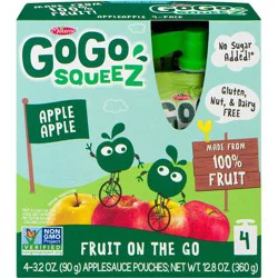 GoGo squeeZ Apple Apple Applesauce and Fruit Puree Pouches, 4 Pack 3.2 oz