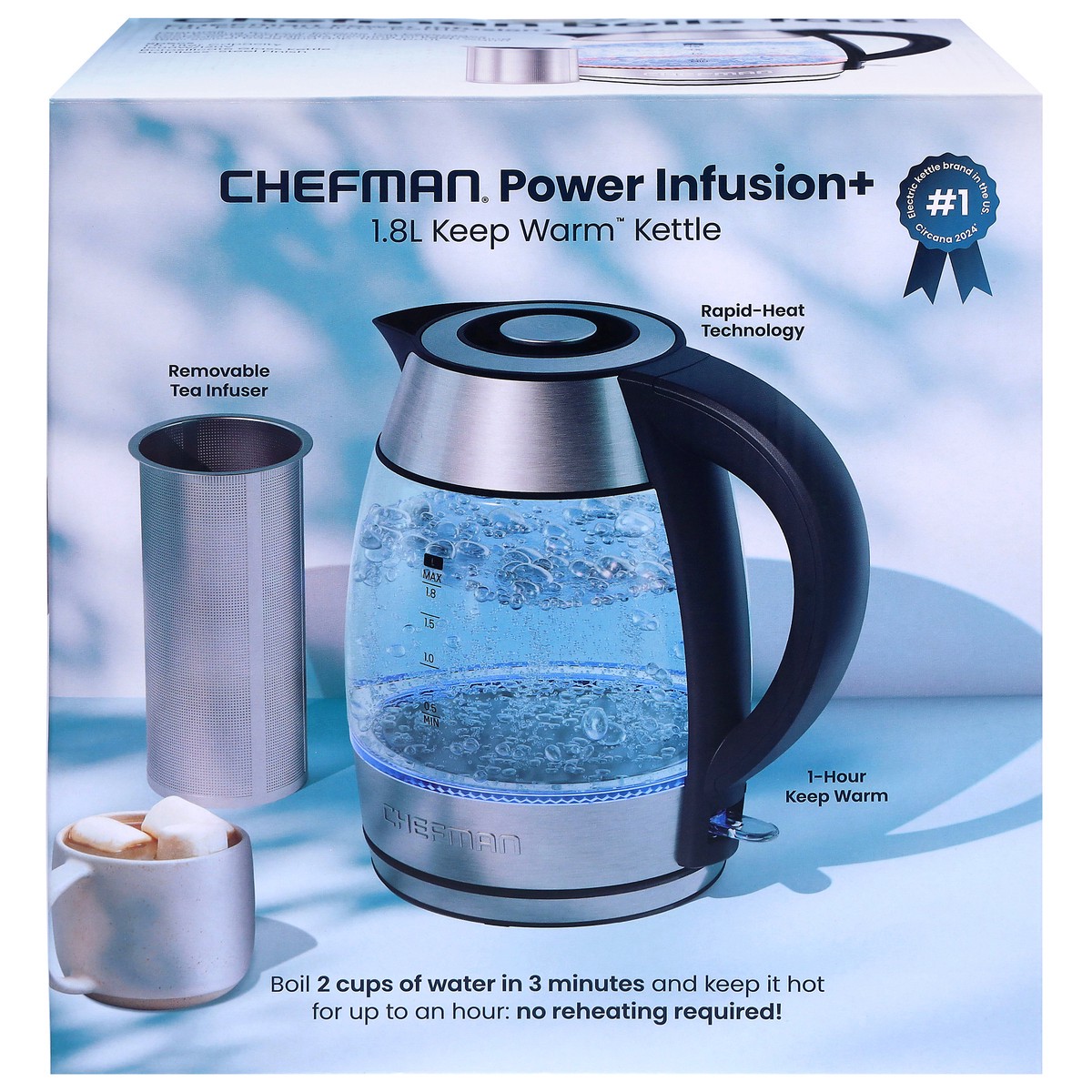 slide 1 of 12, Chefman Fast-Boil Electric Infuser Kettle, 1.8 liter