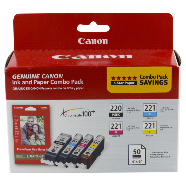 slide 1 of 1, Canon PGI-220/CLI-221 Ink Tank Combo Pack with PP-201 Photo Paper, 1 ct