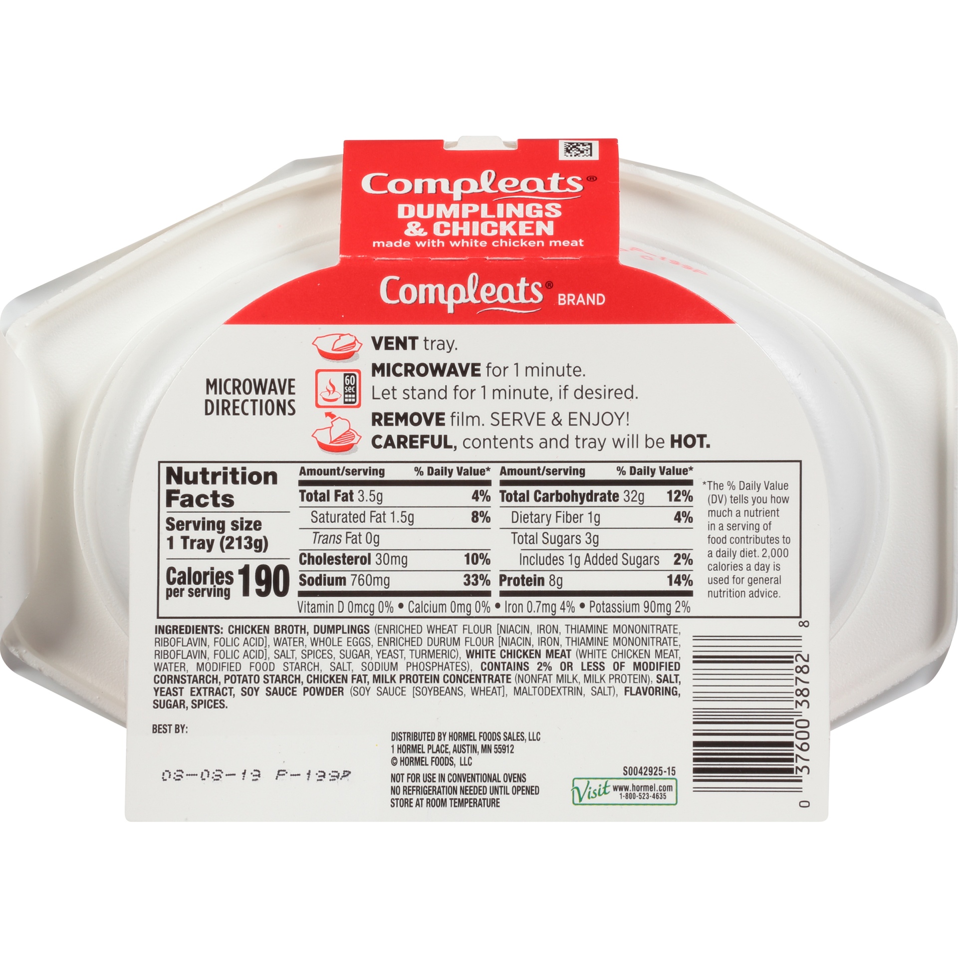 slide 4 of 6, Hormel COMPLEATS Dumplings & Chicken, 7.5 oz