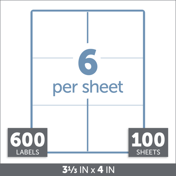 slide 2 of 3, Office Depot Brand Inkjet/Laser Shipping Labels, Rectangle, 3 1/3"" X 4"", White, Pack Of 600, 600 ct