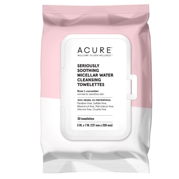 slide 1 of 1, ACURE Seriously Soothing Micellar Water Towelettes, 30 ct