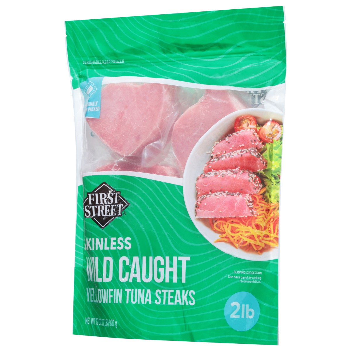 slide 11 of 14, First Street Wild Caught Yellowfin Tuna Steaks Ivp, 32 oz