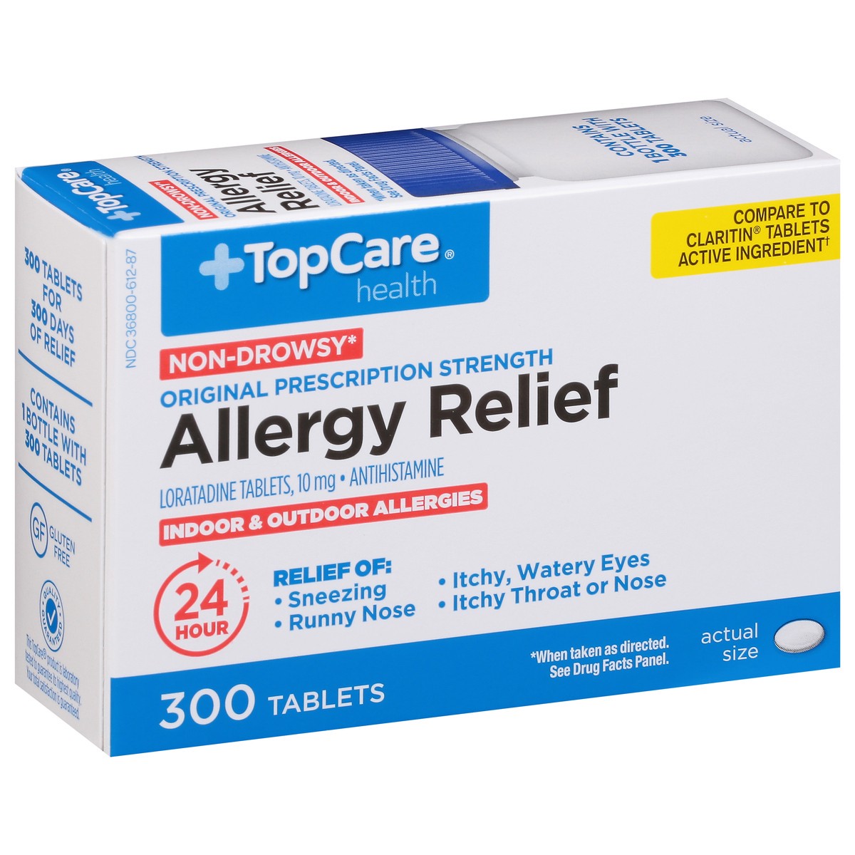 slide 2 of 9, TopCare Health 10 mg Non-Drowsy Original Prescription Strength Allergy Relief Tablets 300 ea, 300 ct