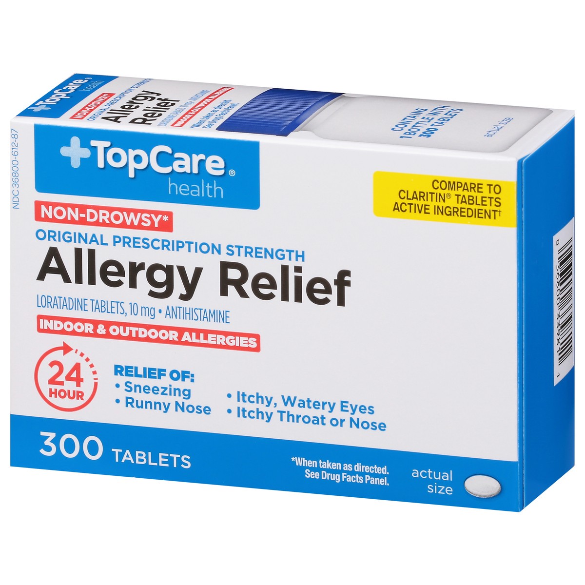 slide 3 of 9, TopCare Health 10 mg Non-Drowsy Original Prescription Strength Allergy Relief Tablets 300 ea, 300 ct