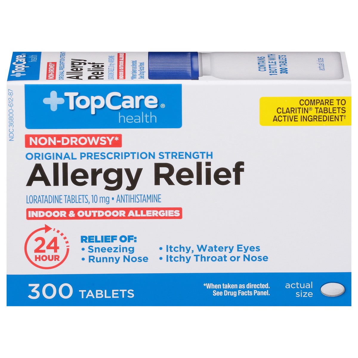 slide 1 of 9, TopCare Health 10 mg Non-Drowsy Original Prescription Strength Allergy Relief Tablets 300 ea, 300 ct