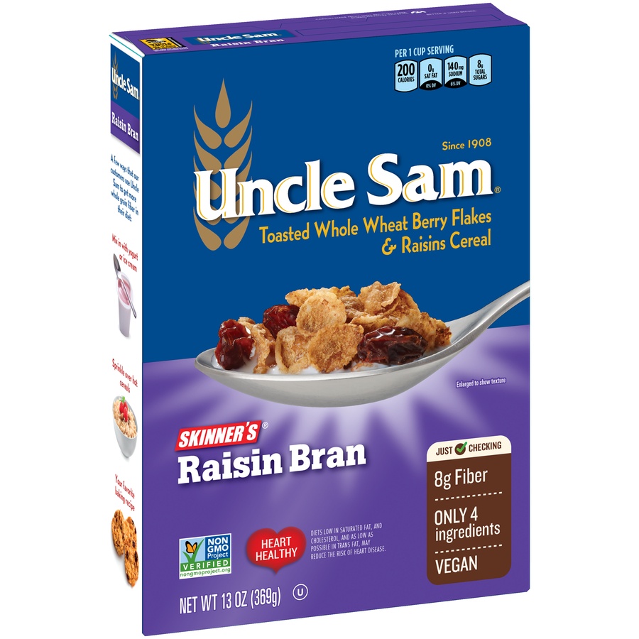 slide 2 of 8, Uncle Sam Skinner's Wholegrain Cereal Raisin Bran, 13 oz