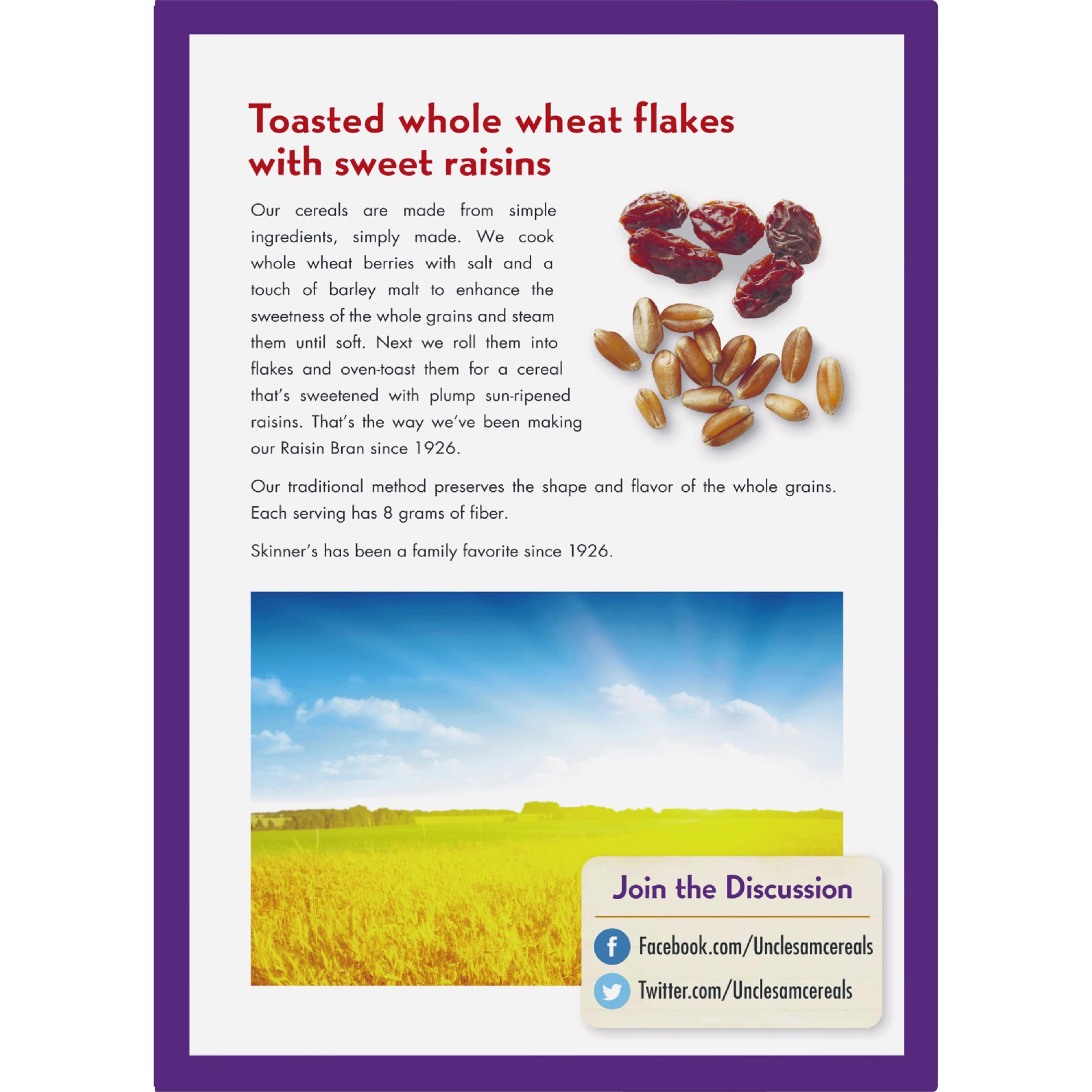 slide 6 of 8, Uncle Sam Skinner's Wholegrain Cereal Raisin Bran, 13 oz