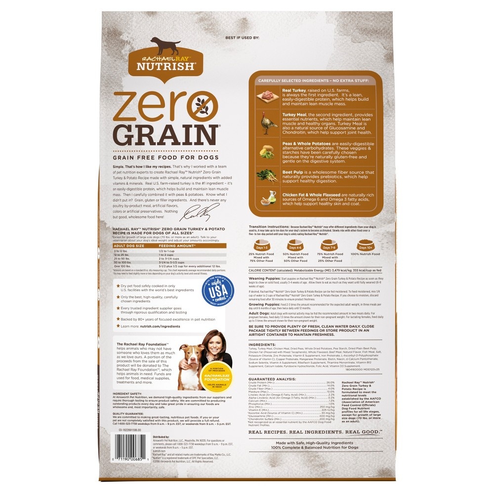 slide 2 of 2, Rachael Ray Nutrish Zero Grain Turkey and Potato Recipe Dry Dog Food, 14 lb