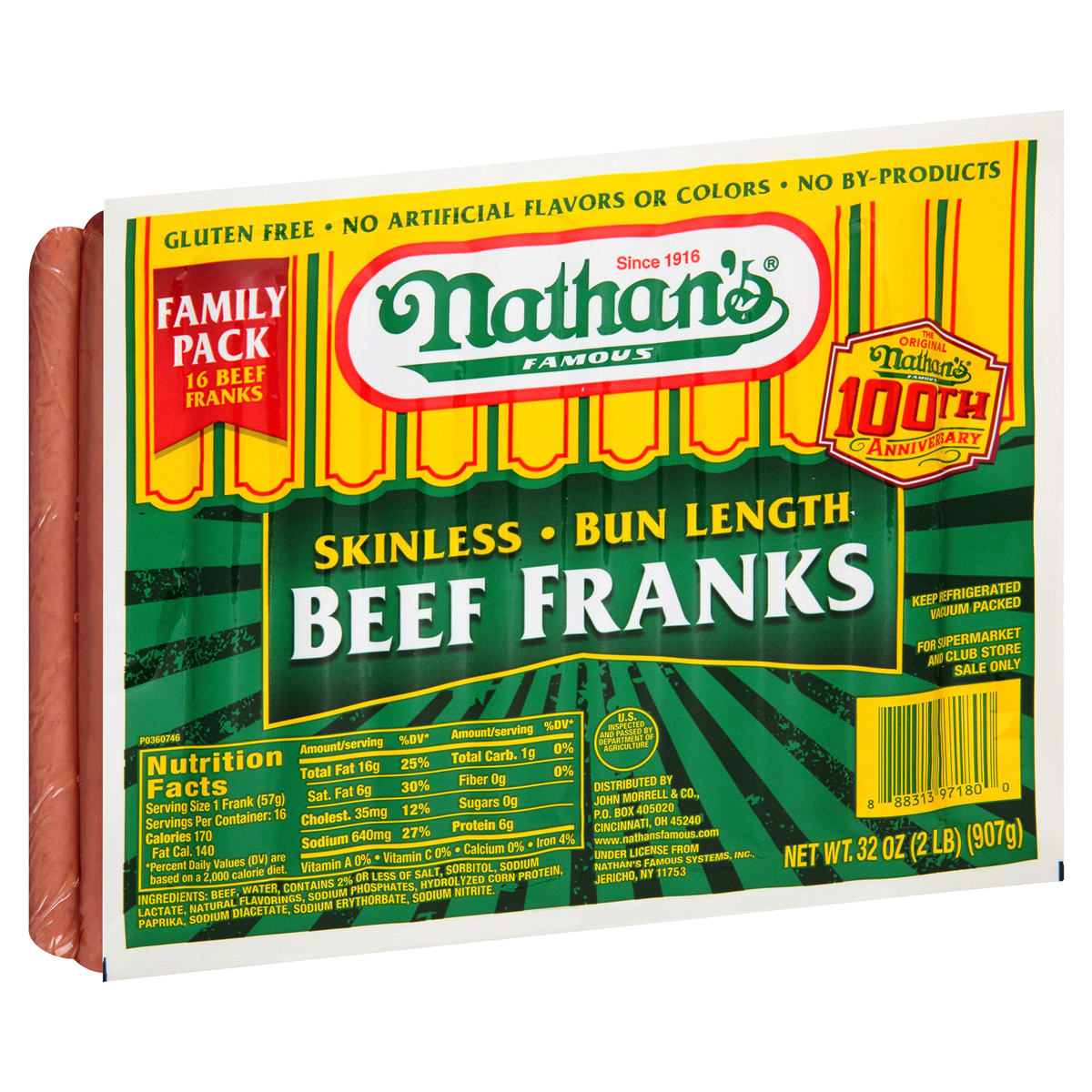 slide 1 of 1, Nathan's Famous Bun Length Beef Franks, 16 ct; 32 oz