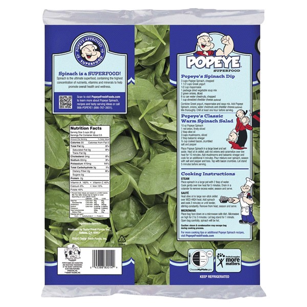 slide 4 of 5, TAYLOR FARMS Popeye Superfood Spinach, 10 oz, 10 oz